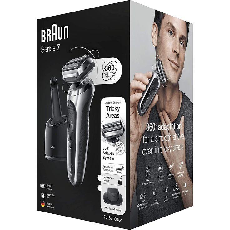 Braun Series 7 70-S7200cc Akku Herren Rasierer Nass- und Trockenrasur inkl. Reinigungsstation, Reiseetui, Präzisionstrimmer-Aufsatz schwarz/silber – Bild 5