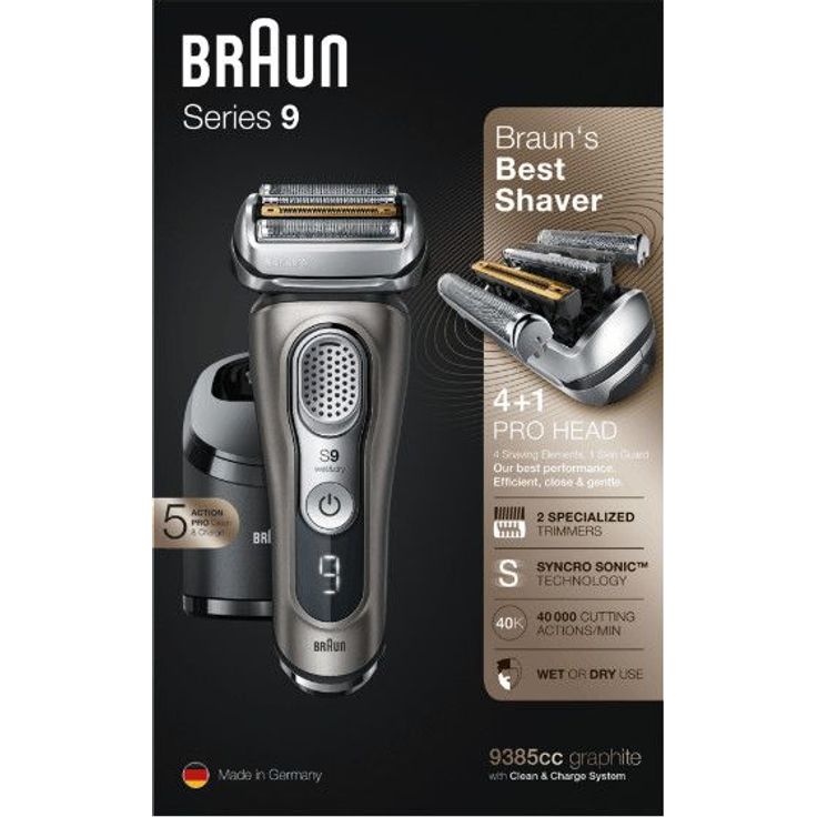 Braun Series 9 9385cc Wet & Dry Herren Rasierer Nass- und Trockenanwendung SyncroSonic Technologie inkl. Reinigungsstation, Lederetui graphite – Bild 2