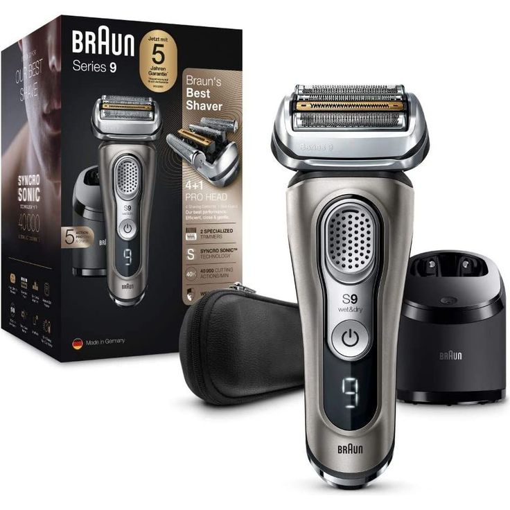 Braun Series 9 9385cc Wet & Dry Herren Rasierer Nass- und Trockenanwendung SyncroSonic Technologie inkl. Reinigungsstation, Lederetui graphite – Bild 3