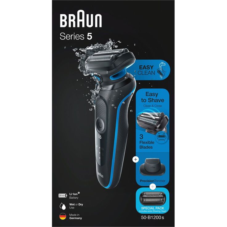 Braun Series 5 50-B1200s + Scherteil Herren Rasierer Nass- und Trockenrasur 50 Minuten Akkubetrieb flexibler Scherkopf EasyClick Technologie inkl. Scherteil, Trimmeraufsatz – Bild 3