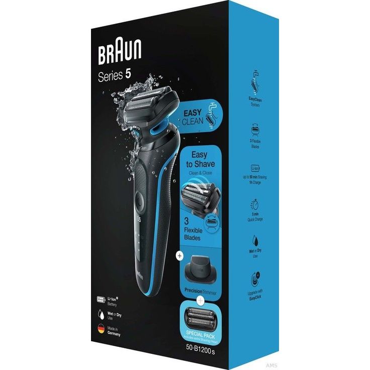 Braun Series 5 50-B1200s + Scherteil Herren Rasierer Nass- und Trockenrasur 50 Minuten Akkubetrieb flexibler Scherkopf EasyClick Technologie inkl. Scherteil, Trimmeraufsatz – Bild 2