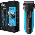 Braun Series 3 ProSkin 3010s Elektrorasierer, Wiederaufladbarer Rasierer Herren, schwarz/blau