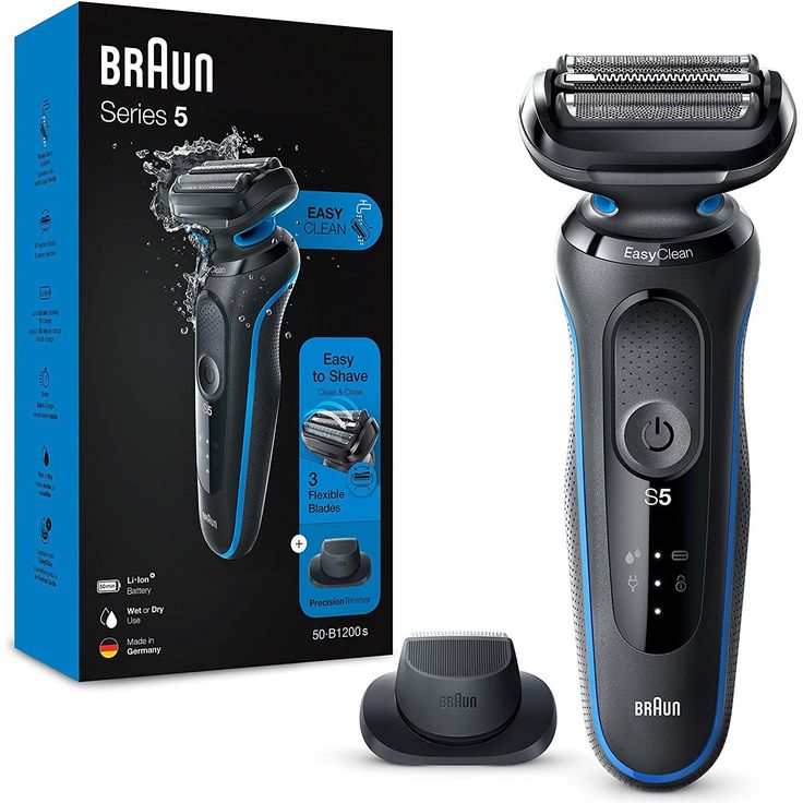 Braun Series 5 50-B1200s Akku Herren Rasierer Nass- und Trockenrasur mit Trimmeraufsatz EasyClick Funktion schwarz/blau – Bild 2