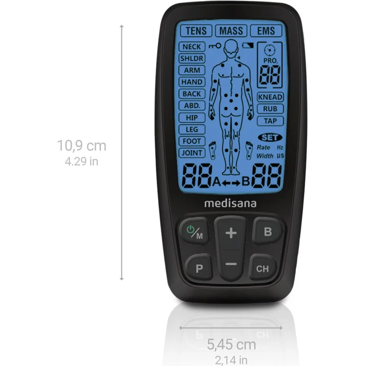 medisana TENS Gerät, EMS Reizstromgerät mit 60 Programmen professionelles Elektrotherapiegerät Muskelentspannung und Schmerzlinderung an Rücken, Nacken, Schultern, Bauch, Hüfte mit 4 Elektrodenpads – Bild 2