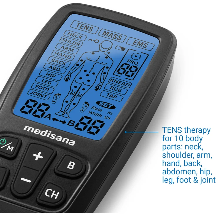 medisana TENS Gerät, EMS Reizstromgerät mit 60 Programmen professionelles Elektrotherapiegerät Muskelentspannung und Schmerzlinderung an Rücken, Nacken, Schultern, Bauch, Hüfte mit 4 Elektrodenpads – Bild 5
