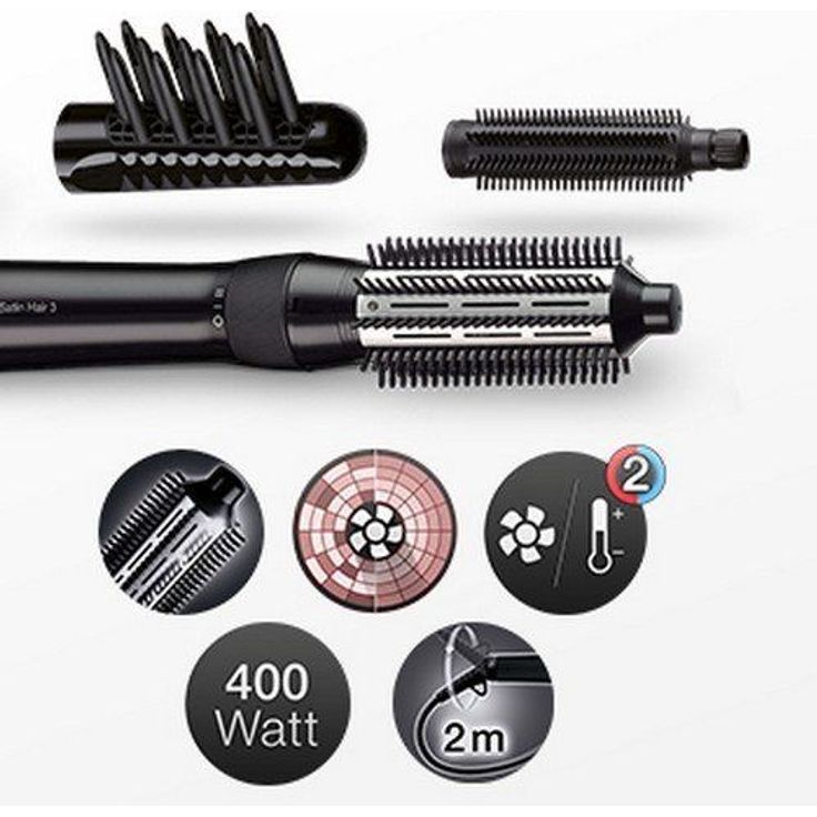 Braun Satin Hair 3 AS330 Airstyler Warmluft-Lockenbürste, mit 3 Stylingaufsätzen, 400 Watt, schwarz – Bild 3