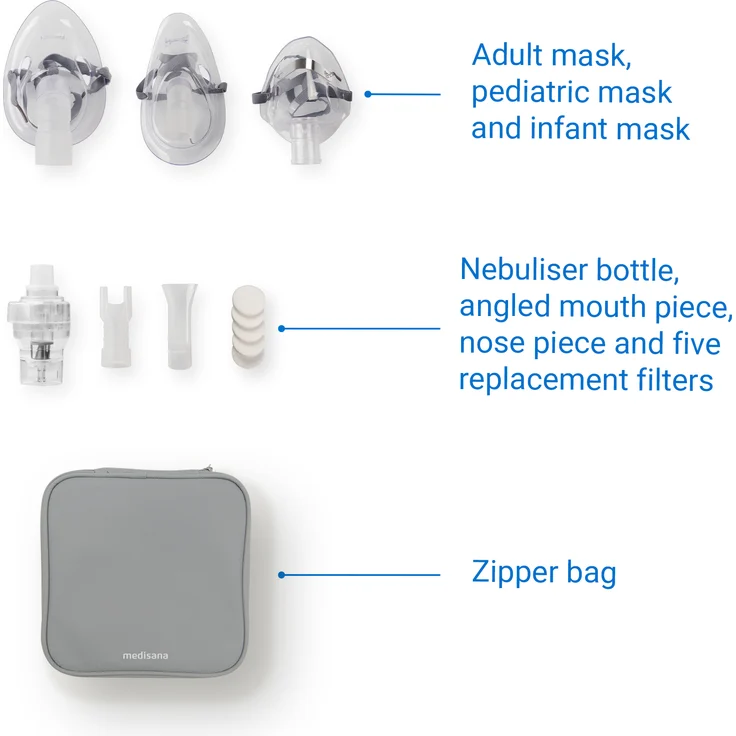 medisana IN 535 tragbarer Inhalator für Unterwegs, Kompressor Vernebler mit Mundstück und Maske für Erwachsene und Kinder, bei Erkältungen oder Asthma mit wiederaufladbarem Akku per Micro-USB – Bild 5