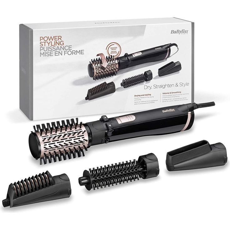 BaByliss AS200E Rotierende Warmluftbürste Set Brush & Style Ionic, 1000 Watt, 4 Aufsätze, schwarz – Bild 3