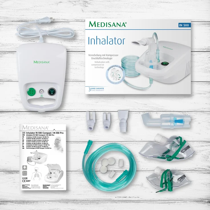 medisana IN 500 Inhalator, Kompressor Vernebler mit Mundstück und Maske für Erwachsene und Kinder, bei Erkältungen oder Asthma mit extra viel Zubehör und langem Schlauch – Bild 8