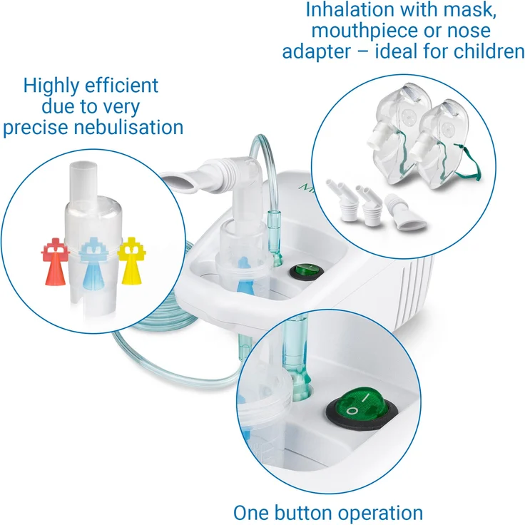 medisana IN 500 Inhalator, Kompressor Vernebler mit Mundstück und Maske für Erwachsene und Kinder, bei Erkältungen oder Asthma mit extra viel Zubehör und langem Schlauch – Bild 7