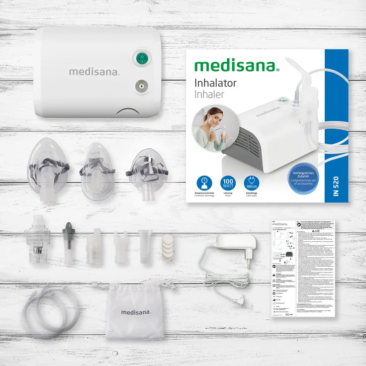 medisana IN 520 Inhalator, Kompressor Vernebler mit Mundstück und Maske für Erwachsene und Kinder, bei Erkältungen oder Asthma mit umfangreichem Zubehör – Bild 8