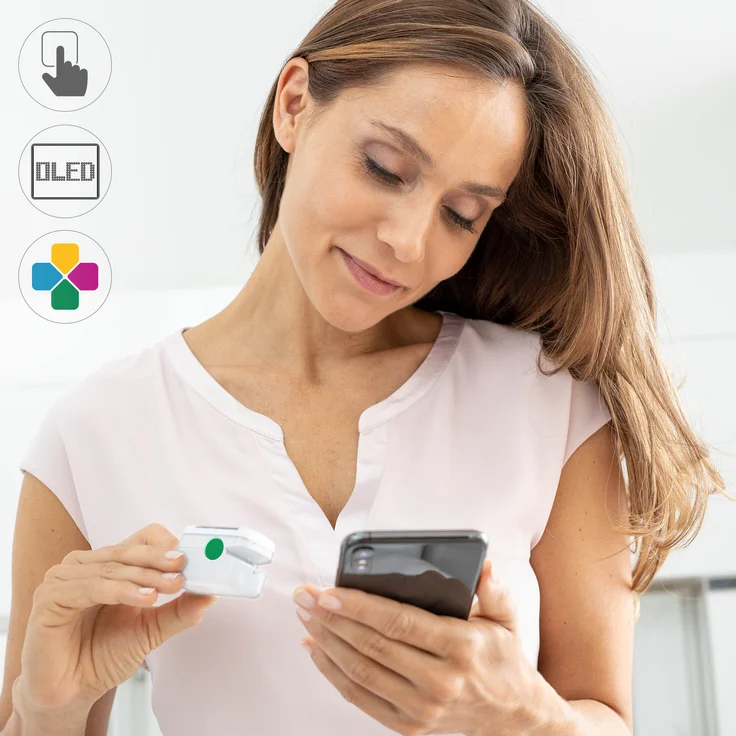 medisana PM 100 connect Pulsoximeter, Messung der Sauerstoffsättigung im Blut, Fingerpulsoxymeter mit OLED-Display und One-Touch Bedienung mit VitaDock App und Bluetooth – Bild 4