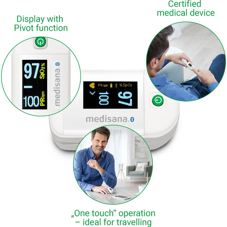 medisana PM 100 connect Pulsoximeter, Messung der Sauerstoffsättigung im Blut, Fingerpulsoxymeter mit OLED-Display und One-Touch Bedienung mit VitaDock App und Bluetooth – Bild 6