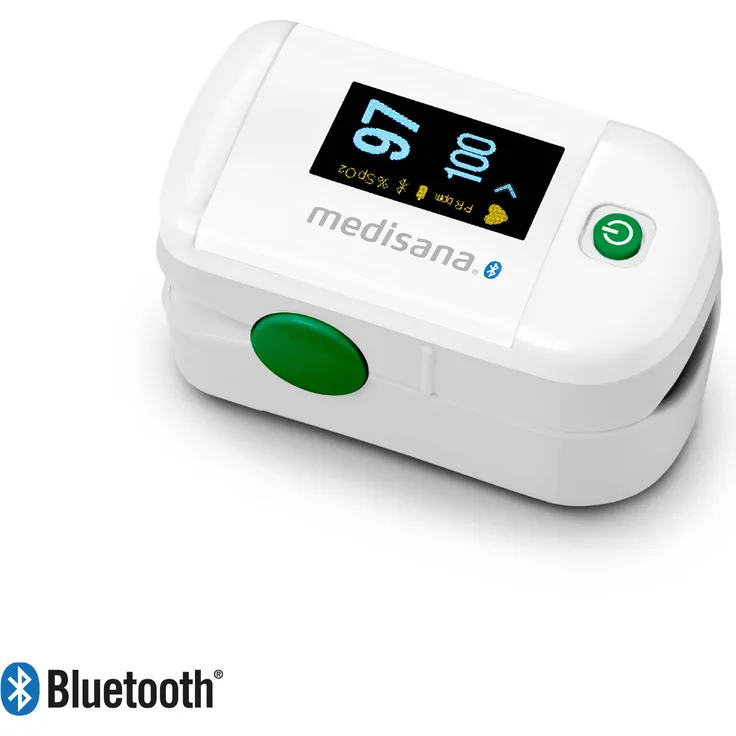 medisana PM 100 connect Pulsoximeter, Messung der Sauerstoffsättigung im Blut, Fingerpulsoxymeter mit OLED-Display und One-Touch Bedienung mit VitaDock App und Bluetooth