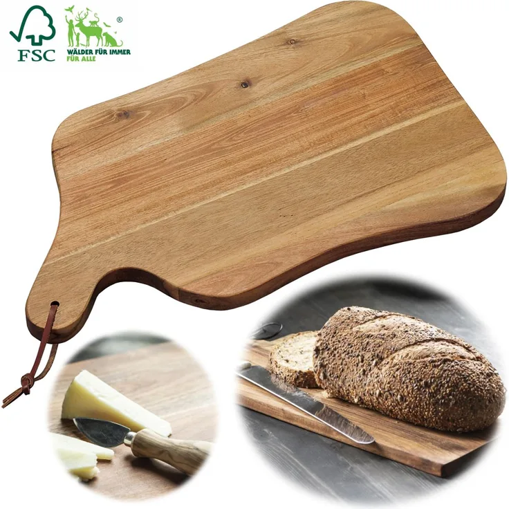 Vesperbrett Schneidebrett 37cm FSC Akazien-Holz Tranchierbrett Griff-Brett