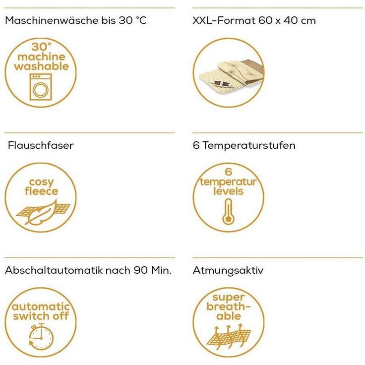 Beurer HK 125 Cosy XXL Heizkissen 60 x 40 cm 6 Temperaturstufen, beige – Bild 5