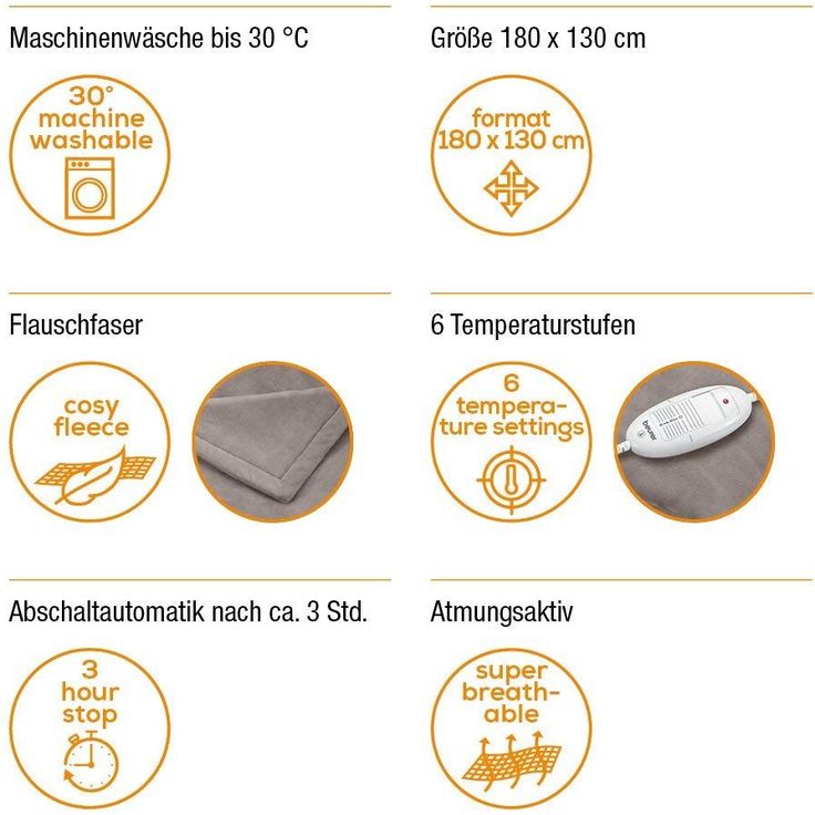 Beurer HD 75 Heizdecke, kuschelige Wärmedecke mit 6 Temperaturstufen, Sicherheitssystem und Abschaltautomatik, maschinenwaschbar, taupe – Bild 3