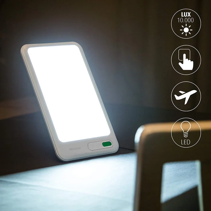 medisana LT 460 Tageslichtlampe, Tageslichtleuchte mit einer Lichtstärke von 10.000 Lux ,Lichttherapie gegen Depressionen, Winterdepressionen, LED-Lichtdusche – Bild 9