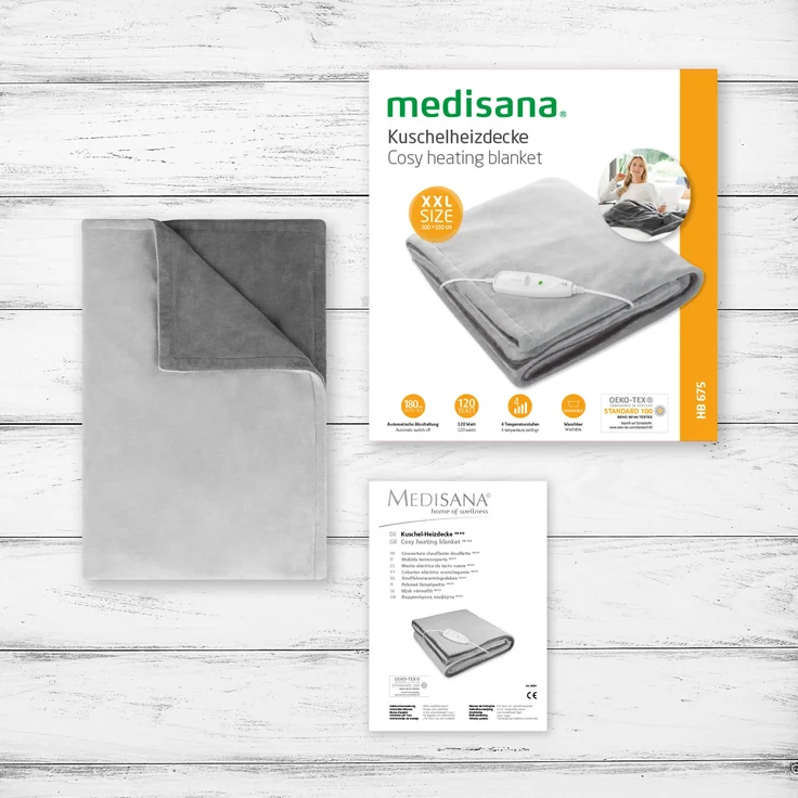medisana HB 675 Kuschelheizdecke XXL, waschbar, Kuscheldecke mit Abschaltautomatik, 4 Temperaturstufen, 200 x 150 cm, 2-farbig Wendeoptik, grau/dunkelgrau – Bild 7