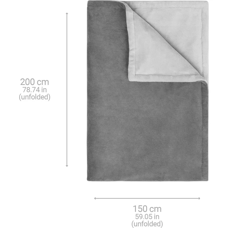 medisana HB 675 Kuschelheizdecke XXL, waschbar, Kuscheldecke mit Abschaltautomatik, 4 Temperaturstufen, 200 x 150 cm, 2-farbig Wendeoptik, grau/dunkelgrau – Bild 2