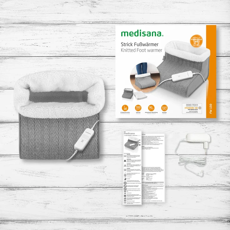 medisana FW 150 Fußwärmer im Strickmuster, elektrische Fußheizung, 3 Temperaturstufen, Abschaltautomatik, Überhitzungsschutz, flauschig waschbarem Innenfutter – Bild 7
