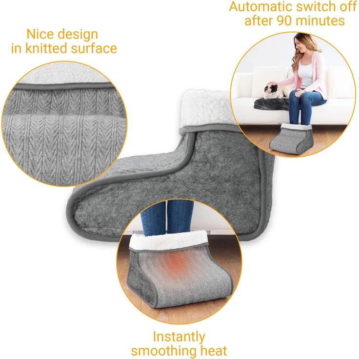 medisana FW 150 Fußwärmer im Strickmuster, elektrische Fußheizung, 3 Temperaturstufen, Abschaltautomatik, Überhitzungsschutz, flauschig waschbarem Innenfutter – Bild 6