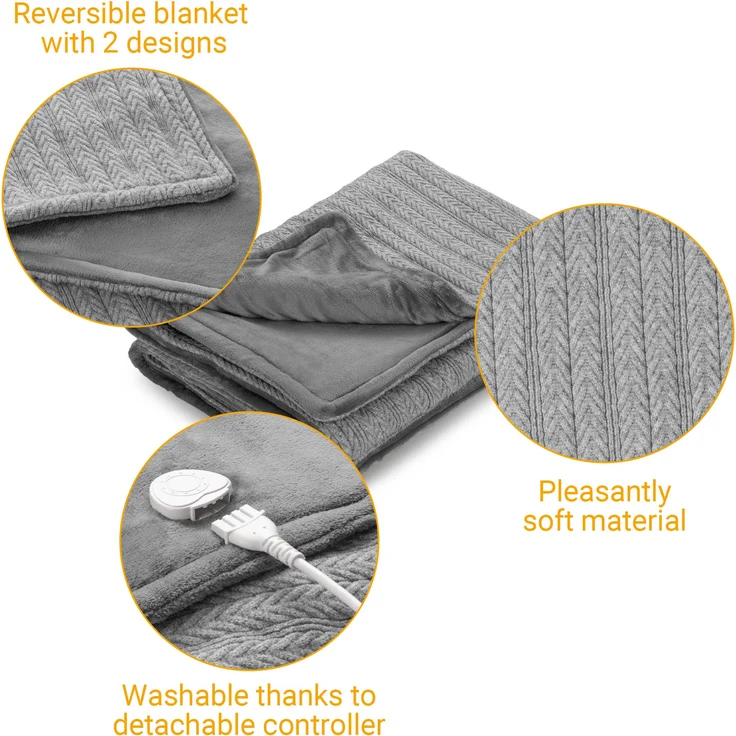medisana HB 680 Kuschelheizdecke, Kuscheldecke im Strickmuster mit Abschaltautomatik, waschbar, 3 Temperaturstufen 160 x 120 cm, 2-farbig Wendeoptik – Bild 6