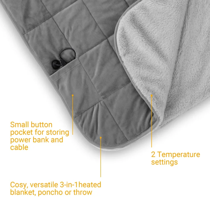 medisana HB 674 3in1 Kuschelheizdecke für Unterwegs mit Powerbank, Poncho, Überwurf, variable Einsatzmöglichkeiten, waschbar, Abschaltautomatik, Überhitzungsschutz – Bild 6