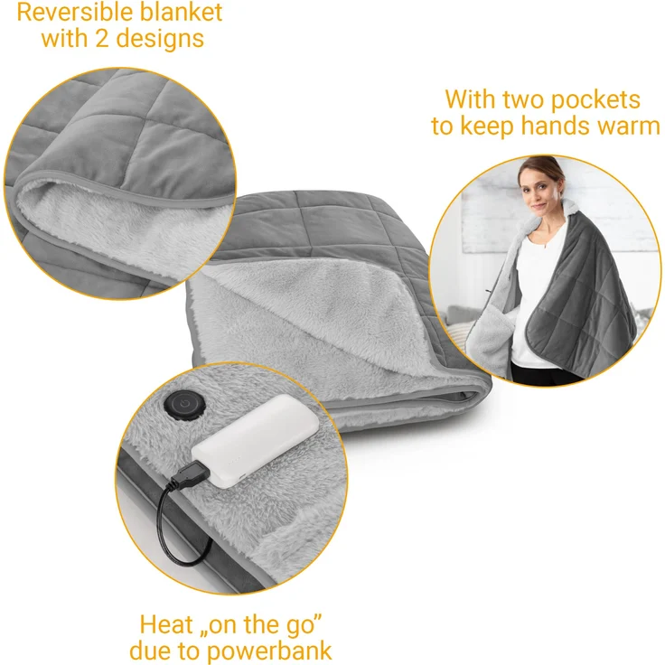 medisana HB 674 3in1 Kuschelheizdecke für Unterwegs mit Powerbank, Poncho, Überwurf, variable Einsatzmöglichkeiten, waschbar, Abschaltautomatik, Überhitzungsschutz – Bild 7