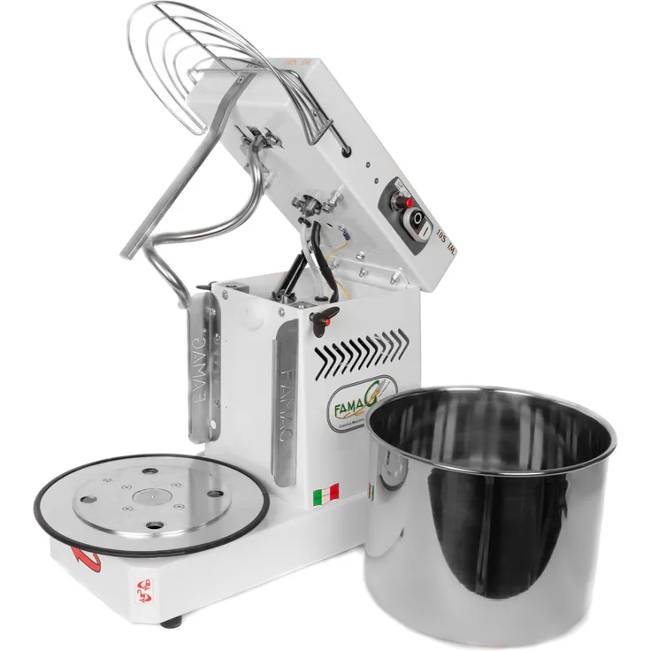 FAMAG Grilletta IM10S 10V Spiral-Knetmaschine, 10 Geschwindigkeiten, kippbarer Kopf, ideal für geschmeidige Teige wie Brot, Pizza, Bretzel, weiß, silber