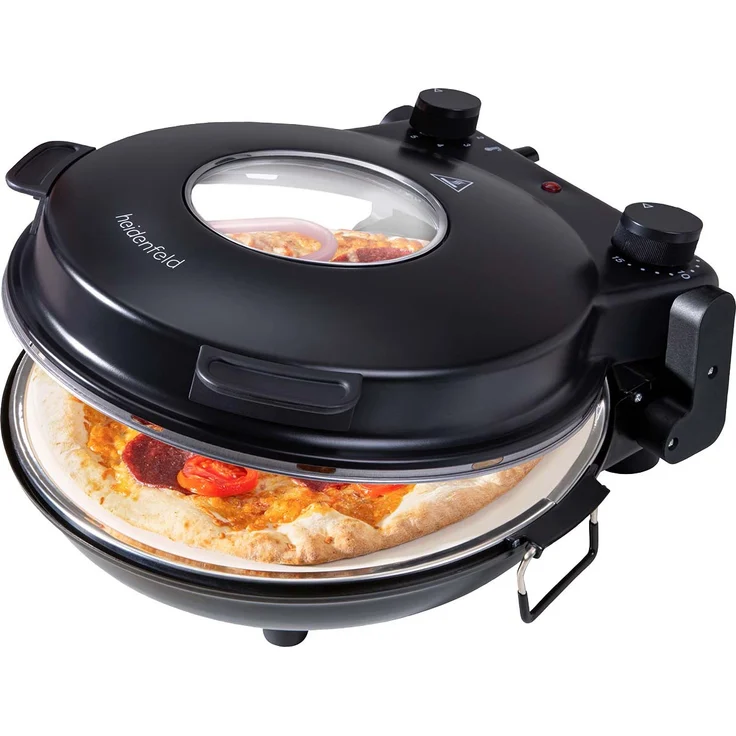 Heidenfeld elektrischer Pizzaofen Napoli 1.200 Watt, max. 400°C, Drehregler, Überhitzungsschutz, Sichtfenster, schwarz  – Bild 1