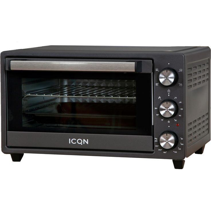 ICQN Minibackofen 20L, Pizza-Backofen, Ober-Unterhitze mit Umluft-Funktion, 5 Grill-Funktion, 90 Min. Timer, 1500 W, Mini Oven, 80°-250°C, Backblech-Grill-Krümelblech und Blechhalter, Schwarz – Bild 2