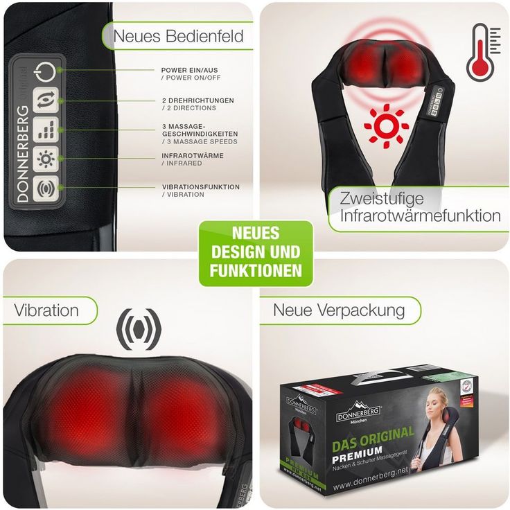 Das Original Donnerberg Nackenmassagegerät NM089 Premium in schwarz Shiatsu-Massage für Nacken, Rücken, Schulter, Beine – Bild 3