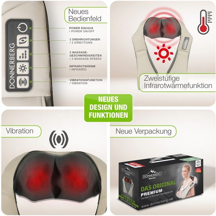 Das Original Donnerberg Nackenmassagegerät NM089 in beige Shiatsu-Massage für Nacken, Rücken, Schulter, Beine – Bild 4