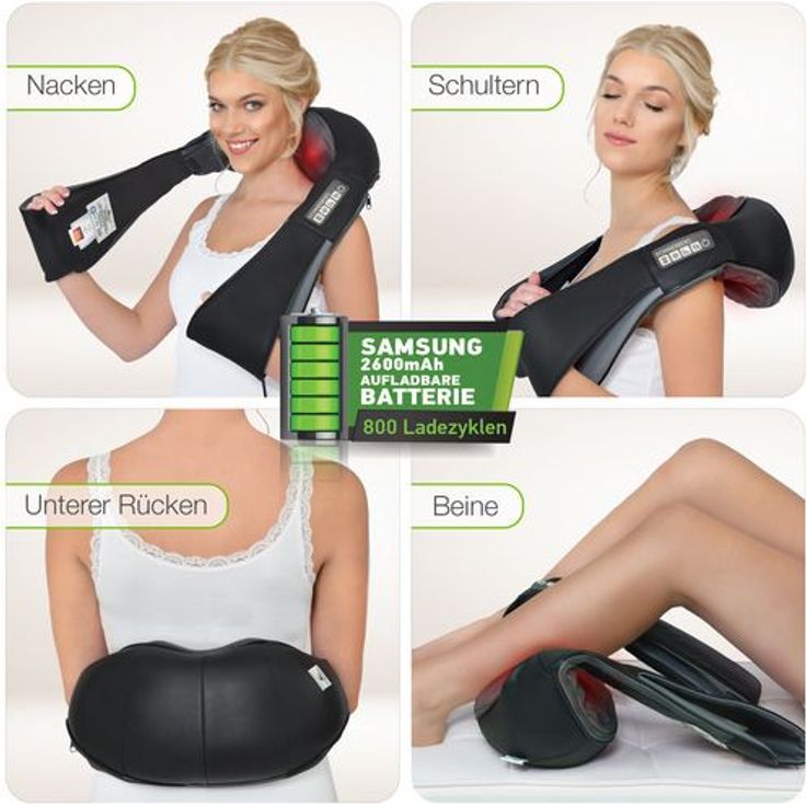 Donnerberg NM090 Nackenmassagegerät Akkubetrieb schwarz Vibrationsmassage Infrarotwärme für Nacken, Rücken, Schulter, Beine – Bild 3
