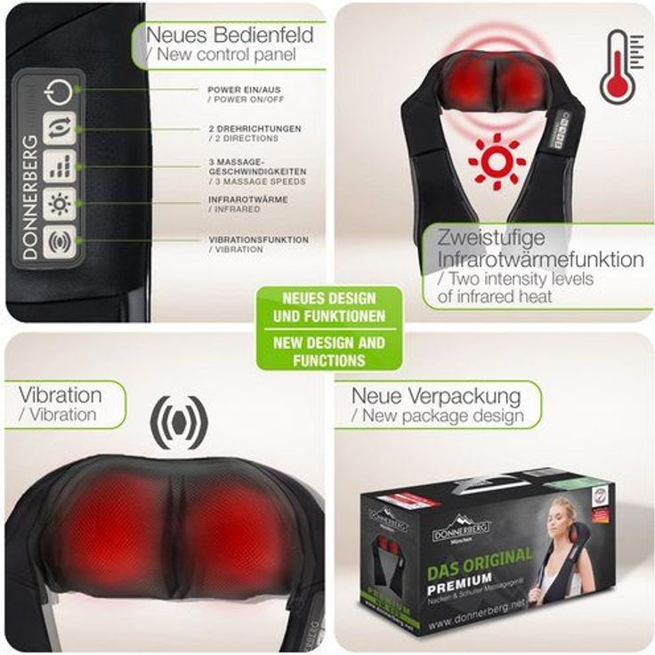 Donnerberg NM090 Nackenmassagegerät Akkubetrieb schwarz Vibrationsmassage Infrarotwärme für Nacken, Rücken, Schulter, Beine – Bild 5