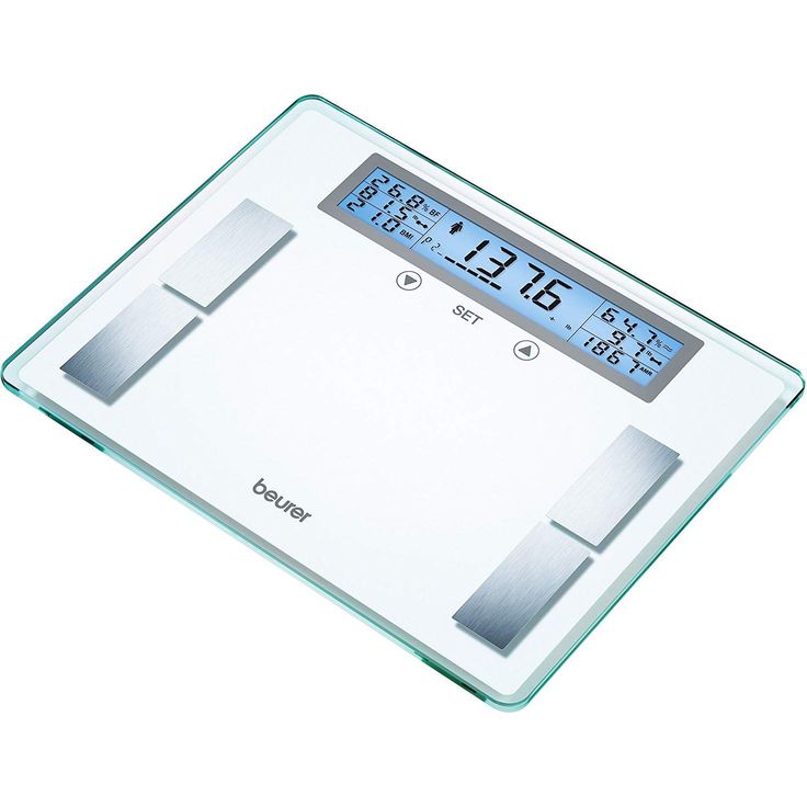 Beurer BG 51 Diagnosewaage XXL Glaswaage bis 200 kg Tragkraft, 100 g Einteilung, Anzeige von Körpergewicht, -fett, -wasser, Muskelanteil, Knochenmasse, BMI, Kalorienbedarf