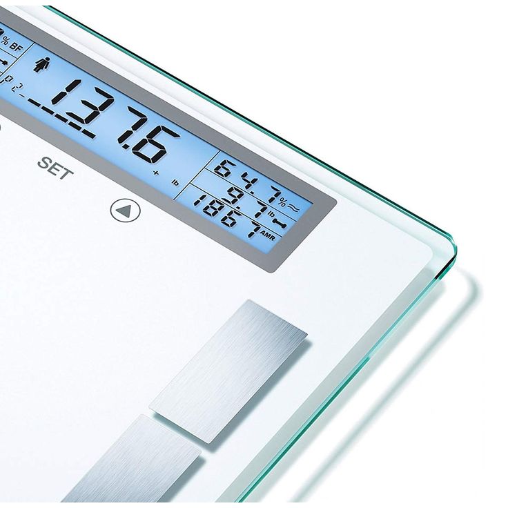 Beurer BG 51 Diagnosewaage XXL Glaswaage bis 200 kg Tragkraft, 100 g Einteilung, Anzeige von Körpergewicht, -fett, -wasser, Muskelanteil, Knochenmasse, BMI, Kalorienbedarf – Bild 4