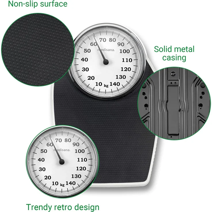 medisana PSD mechanische Personenwaage bis 150 kg, analog, Retrowaage im klassischem Design Badezimmerwaage im klassichen Design und großer Skala – Bild 5