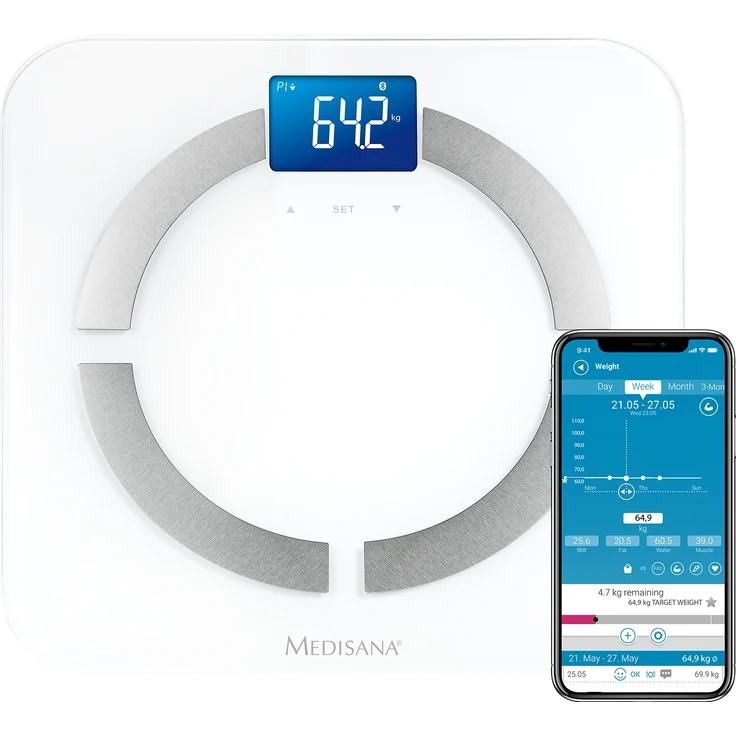medisana BS 430 connect, digitale Körperanalysewaage 180 kg, Personenwaage zur Messung von Körperfett, Körperwasser, Muskelmasse und Knochengewicht, Körperfettwaage mit Körperanalyse App – Bild 6