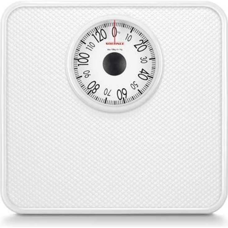 Soehnle Analoge Personenwaage Tempo White mit 130 kg Tragkraft, Körperwaage mit Vollsichtskala in 1, kg, Teilung, Waage mit praktischem Justierrad