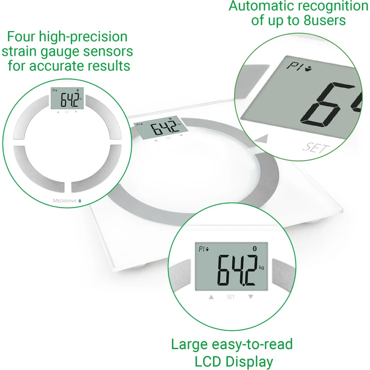medisana BS 444 connect Körperanalysewaage 180 kg, Personenwaage zur Messung von Körperfett, Körperwasser, Muskelmasse und Knochengewicht mit Bluetooth und Analyse App – Bild 6