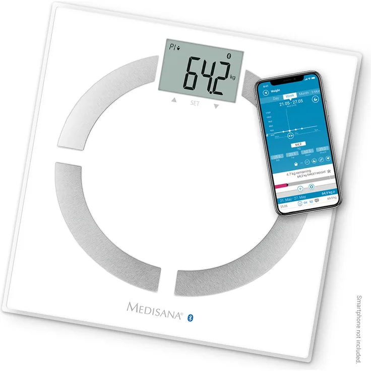 medisana BS 444 connect Körperanalysewaage 180 kg, Personenwaage zur Messung von Körperfett, Körperwasser, Muskelmasse und Knochengewicht mit Bluetooth und Analyse App
