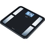 Beurer BF 850 Diagnosewaage schwarz, extra große Trittfläche, Messung von Körperfett, Körperwasser, Muskelanteil und Knochenmasse, Kalorienbedarf AMR, BMR, BMI, mit App, zertifizierter Datenschutz