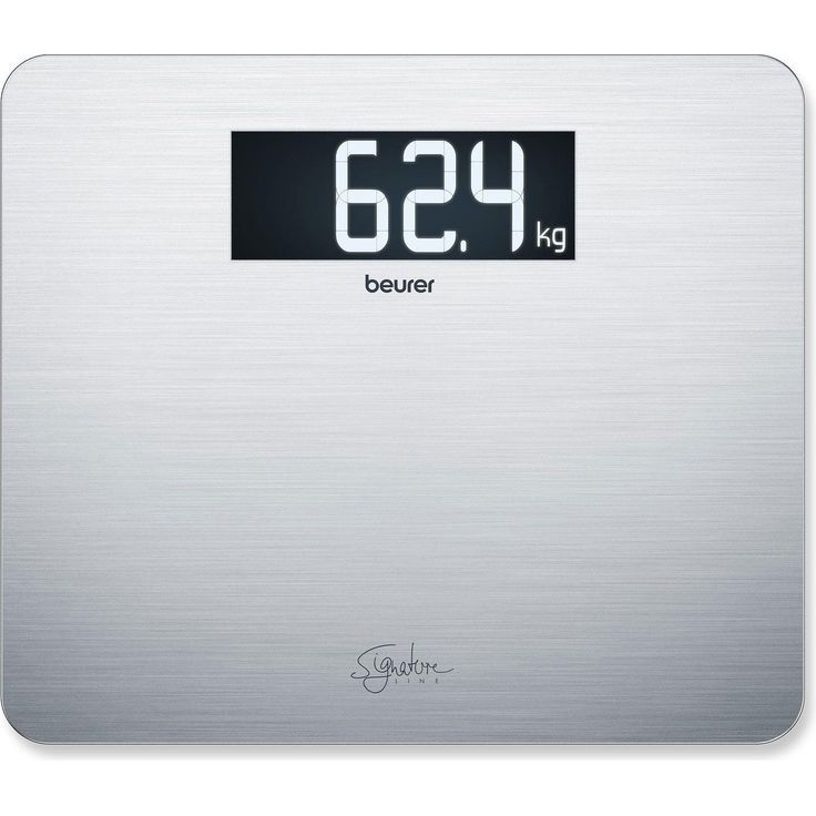 Beurer GS 405 Signature Line Edelstahlwaage, Glaswaage mit hochwertiger Edelstahloberfläche mit Anti, Fingerprint, Beschichtung, beleuchtetes XXL, Display für gute Lesbarkeit, Tragkraft 200 kg