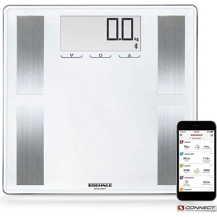 Soehnle Shape Sense Connect 100 mit Bluetooth Personenwaage plus App, Waage für BIA, Premium, Körperanalyse, Körperfettwaage mit großem LCD, Display – Bild 6