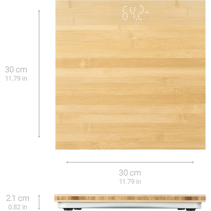 medisana PS 440 digitale Personenwaage aus Bambus bis 180 kg, Badezimmerwaage mit automatischer Abschaltung und unsichtbarem LED-Display – Bild 2