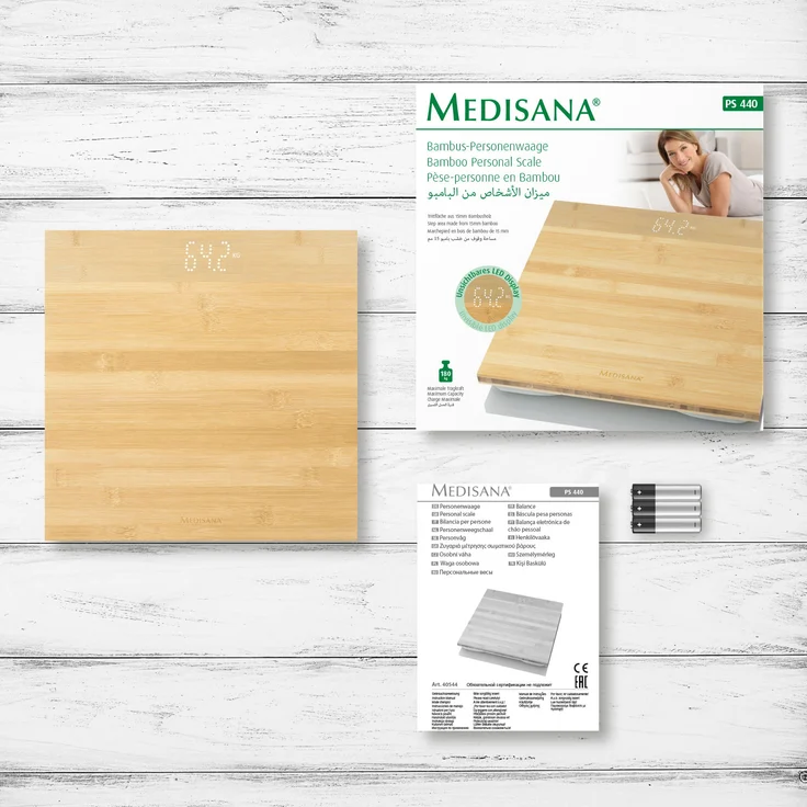 medisana PS 440 digitale Personenwaage aus Bambus bis 180 kg, Badezimmerwaage mit automatischer Abschaltung und unsichtbarem LED-Display – Bild 7