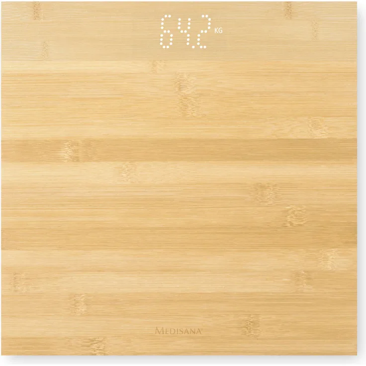 medisana PS 440 digitale Personenwaage aus Bambus bis 180 kg, Badezimmerwaage mit automatischer Abschaltung und unsichtbarem LED-Display