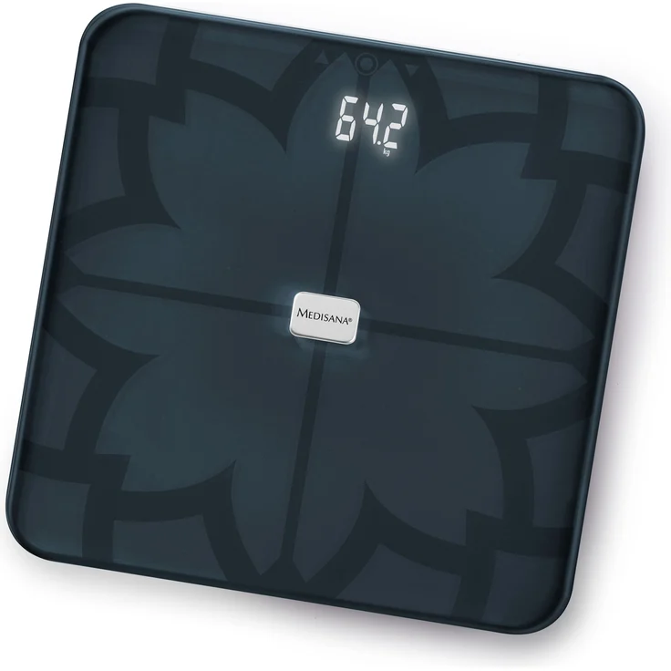 medisana BS 450 connect, digitale Körperanalysewaage 180 kg, schwarze Personenwaage zur Messung von Körperfett, Körperwasser, Muskelmasse und Knochengewicht, Körperfettwaage mit Körperanalyse App – Bild 2